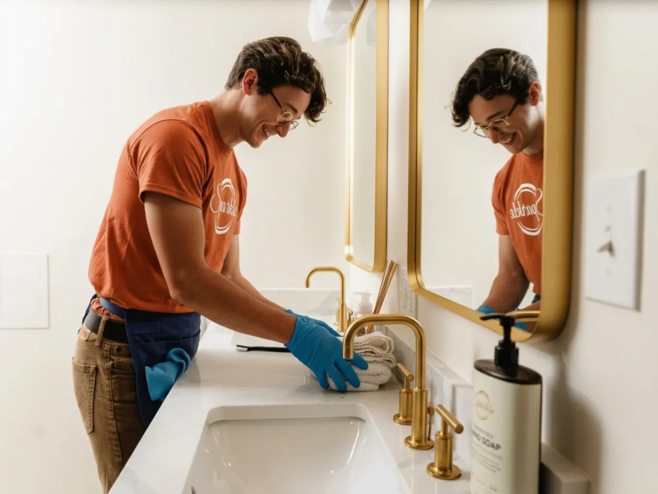 Sparkle professional detailing a bathroom vanity